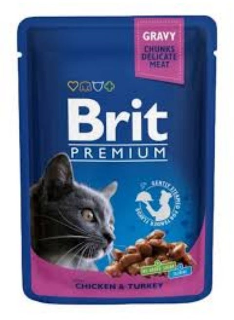 BRIT PREMIUM CAT POUCHES WITH CHICKEN &  TURKEY 100 G